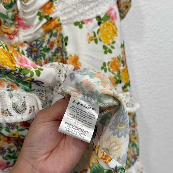 NWT For Love & Lemons Floral Rosalyn Mini Dress in Green White Medium - Picture 7 of 7